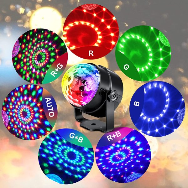 Disco Lights, 360??Rotation Sound Activated Disco Ball Lights with 4M/13ft USB Power Cable, 3W RGB Party Lights with Remote Control for Kids Birthday, Family Gathering, Christmas Party,Home-USB Powered - Image 2