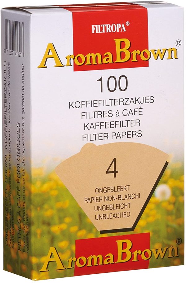 Filtropa Unbleached Coffee Filter Papers Size 4 (Four), 100% Natural, Pack of 100