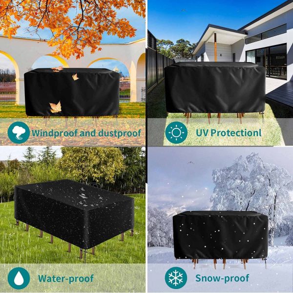 Garden Furniture Covers for All Weathers  Patio Furniture Covers, Heavy Duty 600D Oxford Fabric Rectangular Windproof Anti-UV Outdoor table Covers??Black??(125 x 63 x 74 cm) - Image 5