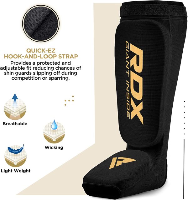 RDX Shin Guards Kickboxing Muay Thai, SATRA Approved, MMA Leg Instep Protection Pads, Sparring Training Martial Arts Boxing, Elasticated Padded Protector, karate BJJ Taekwondo Gear, Men Women - Image 6