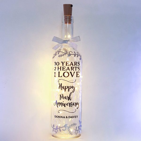 Personalised Pearl Wedding Anniversary Gifts, 30th, Gift for Parents, Grandparents, Bottle Light - Image 4