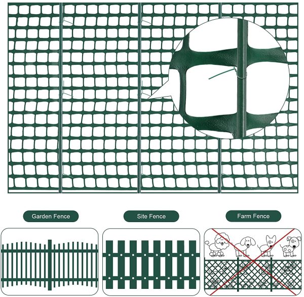 Plastic Garden Fencing Roll Safety Construction Outdoor Mesh Fence Garden Netting 2 Feet x 50 Feet 1.2 Inch Mesh with 15 Pcs Coated Iron Wire Support Stakes 100 Pcs Cable Ties for Gardening (Green) - Image 7