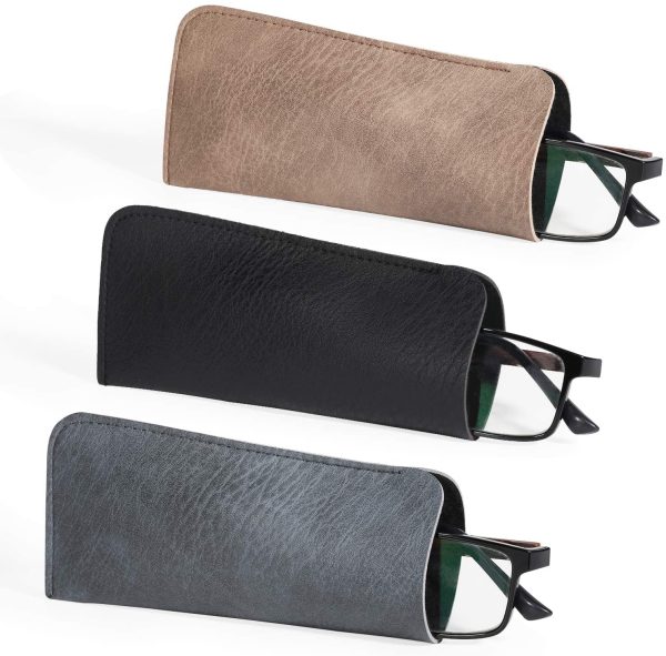 Leather Eyeglasses Case 3 Pack, PU Leather Soft Reading Glasses Pouch Spectacles Bag for Women Men Kids - Image 4