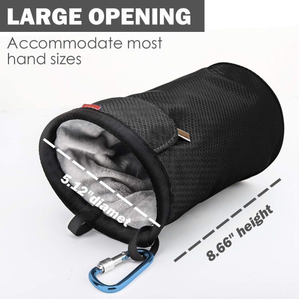 Rhino Valley Climbing Chalk Bag, No Leak Drawstring Closure Bag with Adjustable Belt, Carabiner Clip and Zippered Pockets for Climbing, Gymnastics, Cross Fit, Weight Lifting & More - Image 6