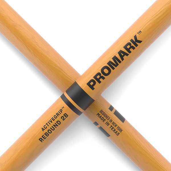 ProMark Drum Sticks - Rebound 2B - ActiveGrip For Secure, Comfortable Grip - Gets Tackier As Your Hands Sweat - Active Grip Finish, Acorn Tip, Hickory Wood - 1 Pair