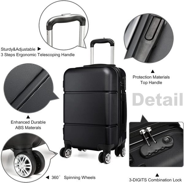 Kono Suitcase 20'' Travel Carry On Hand Cabin Luggage Hard Shell Travel Bag Lightweight, Black - Image 9