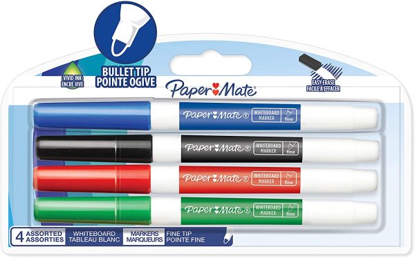 Paper Mate Low Odour Whiteboard Markers, Fine Tip, Assorted Ink Colours, 4 Count - Image 2