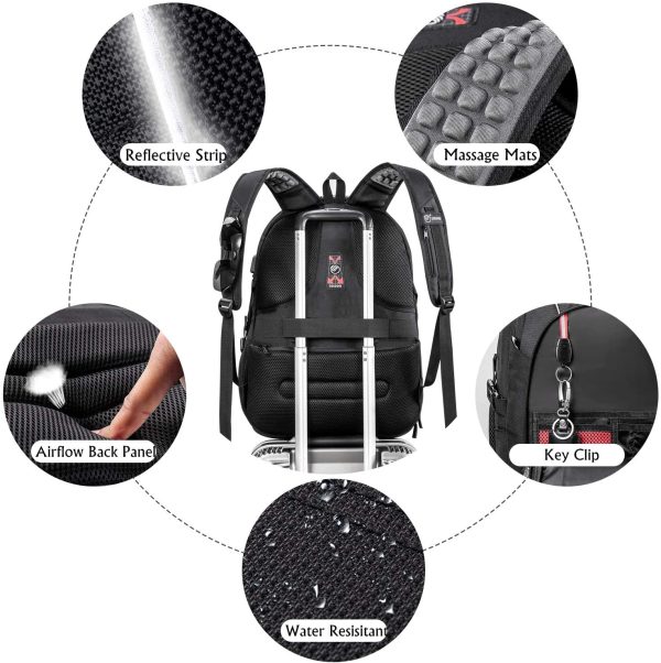 Laptop Backpack, Extra Large 17 Inch Business Travel Rucksack with USB Charging Port Earphone Hole, Durable Water Resistant Work Computer Backpack College/High School Bags for Men/Women/Boys, Black - Image 7