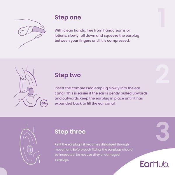 EarHub Sleepwell Soft Foam Earplugs 10 Pairs. Hearing Protection 33dB. Ear Plugs Best Used for Sleep. Also Used for Travel, Work, Study & Concerts, Purple