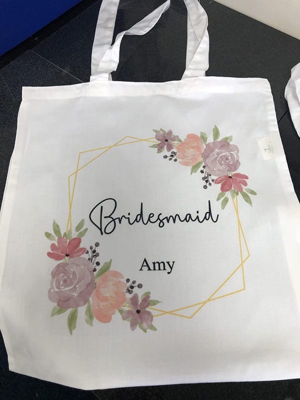 Personalised Bridesmaid Tote Bag, Custom Bridesmaids Gift Bag, Bridal Party Gift Bag, Hen Party Bags, Wedding Accessories, Floral Gold, Maid of Honor, Team Bride Tribe - Image 8