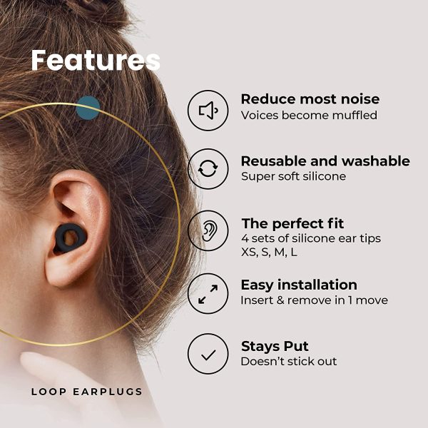 Loop Quiet - Earplugs for Sleeping ?C Super Soft, Reusable Hearing Protection in Flexible Silicone for Noise Reduction & Flights - 8 Ear Tips in XS/S/M/L - 27dB Noise Cancelling - Black - Image 5