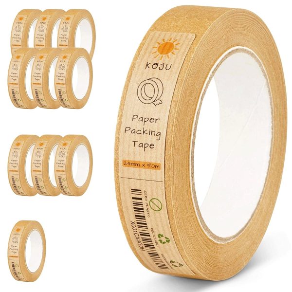 KOJU Kraft Paper Packing Tape 24mm x 50m | 1/3/6 packs | Eco Friendly, Recyclable & Biodegradable Brown Paper Tape for Packaging Parcels & Moving House Boxes | Strong, Heavy Duty Parcel Tape (1) - Image 2