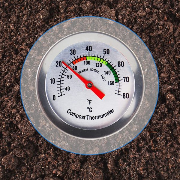 Compost Thermometer - Stainless Steel Dial Thermometer for Home and Backyard Composting - 50 mm Diameter C&F Dial, 295 mm Temperature Probe Compost Accelerator