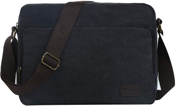 Eshow Men Messenger Bag Canvas Shoulder Laptop Bag for Men 14 inch Tablet Messenger Briefcase Work MacBook Pro Crossbody Bag Satchel for Casual Business School Travelling - Image 6