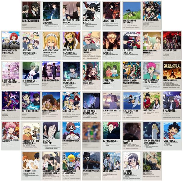 GROBRO7 50Pcs Anime Movie Wall Collage Kit, Aesthetic Picture Indie Room Decor, Art Posters for Dorm Decor, Wall Art Prints for VSCO Girls Boys, Aesthetic Photo Display, Bedroom Decor for Anime Lovers - Image 2