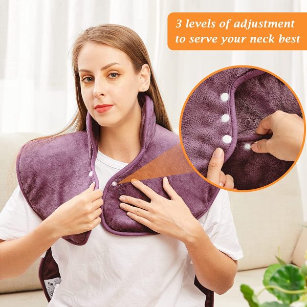 Electric Heating Pad for Back Neck and Shoulders Pain Relief, (60x85cm) Heated Warmer Fast-Heat Hot Therapy Warp with Waist Strap, 3 Heat Levels, Auto-Off Timer, Mia&Coco - Comfort Purple - Image 2