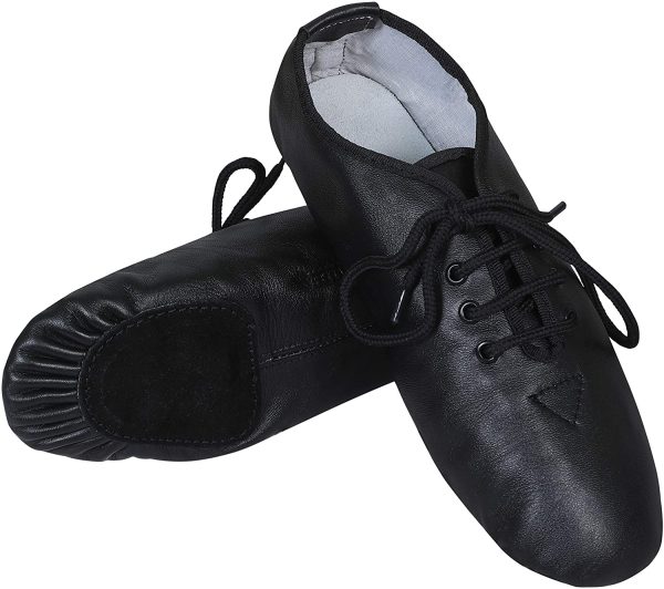 Jazz Dance Leather Shoes Lace-Ups Unisex Modern Stage Rubber & Suede Split Sole Black - Image 4