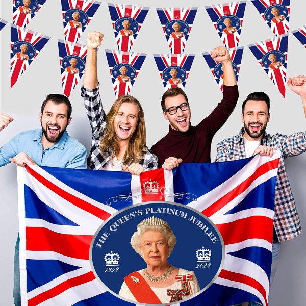 Queen Platinum Jubilee Decorations 2022, Union Jack Flag Featuring Her Majesty The Queen, 5Ft ?? 3Ft (150cm ?? 90cm) Jubilee Bunting Platinum, The Queen 70 Glorious Years Jubilee Flag Party Decorations (Queen Jubilee Flag) - Image 2