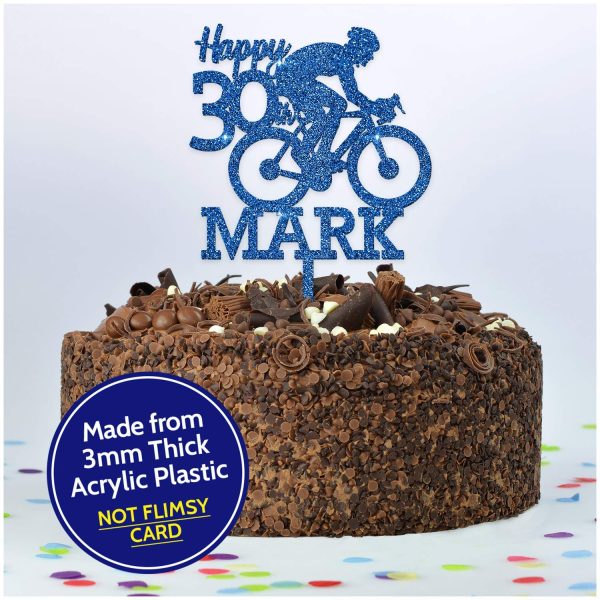 Bicycle Cake Topper - Cycling Birthday Cake Decoration - PERSONALISED Mountain Bike Cake Toppers for Him, Son, Boys, Dad, Grandad, Kids - Gold Silver Black Blue Red Wood Cake Decoration - Image 4