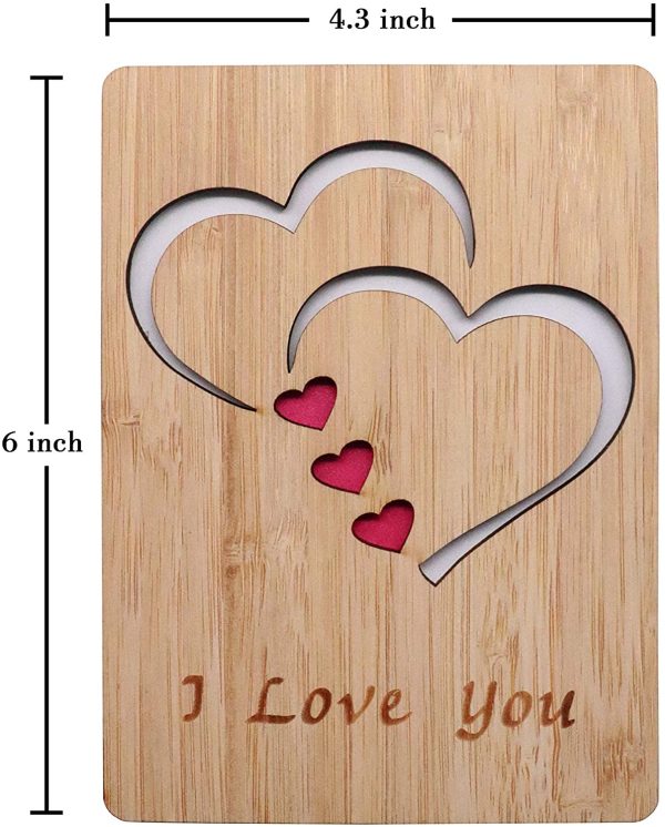 Real Bamboo Wood I Love You Card, Wooden Greeting Cards for Any Occasion, to Say Happy Valentines Day Card, Anniversary, Gifts for Wife, Him, Or Her, Or Just Because - Image 2