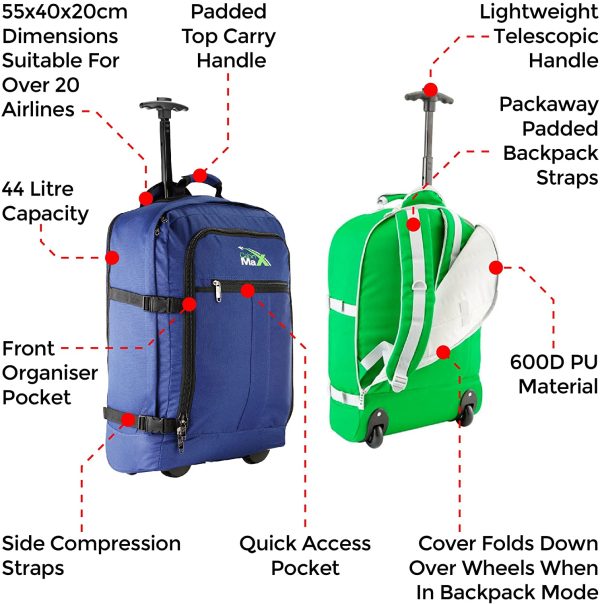 Cabin Max Flight Approved Lightweight Carry on Trolley Backpack Bag