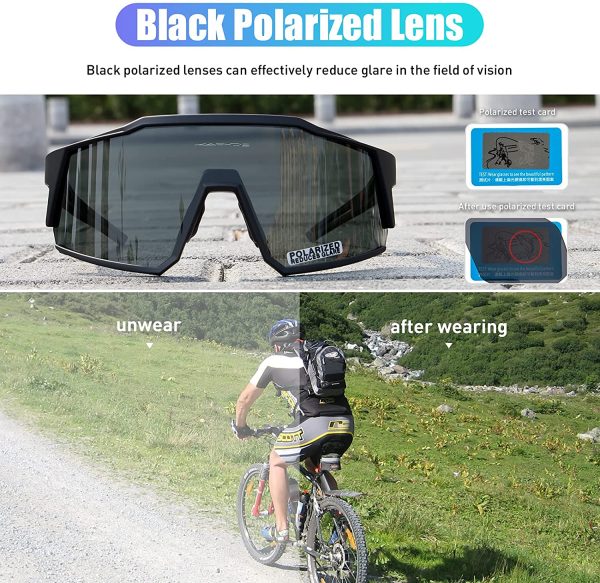 KAPVOE Polarized Cycling Glasses With 4 Interchangeable Lenses Tr90 Frame For Men Women Sports Sunglasses Mountain Bike Glasses MTB Bicycle Goggles Running - Image 3