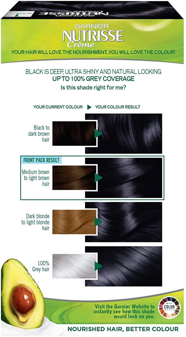 Nutrisse Permanent Hair Dye, Natural-looking, hair colour result, For All Hair Types, 1 Black - Image 5