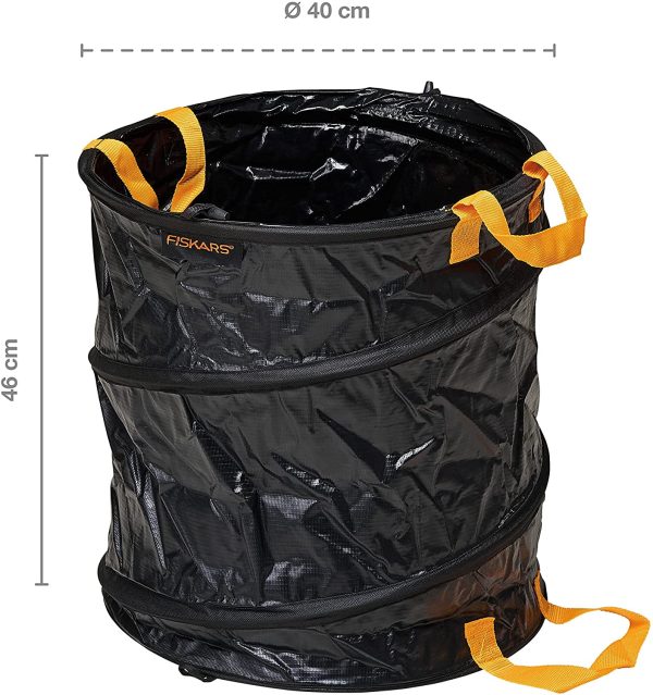 Fiskars Solid PopUp Garden Bag with handles, Capacity: 56 Litre, Black/Orange, 1015646 - Image 5