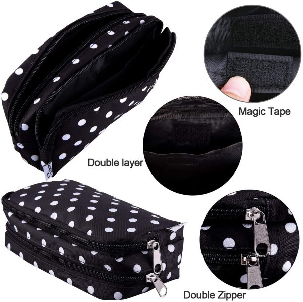 Pencil Case Black with White Dot Large Capacity Pen Case Double Zippers Pen Bag Office Stationery Bag Cosmetic Bag with Compartments for Girls Boys and Adults