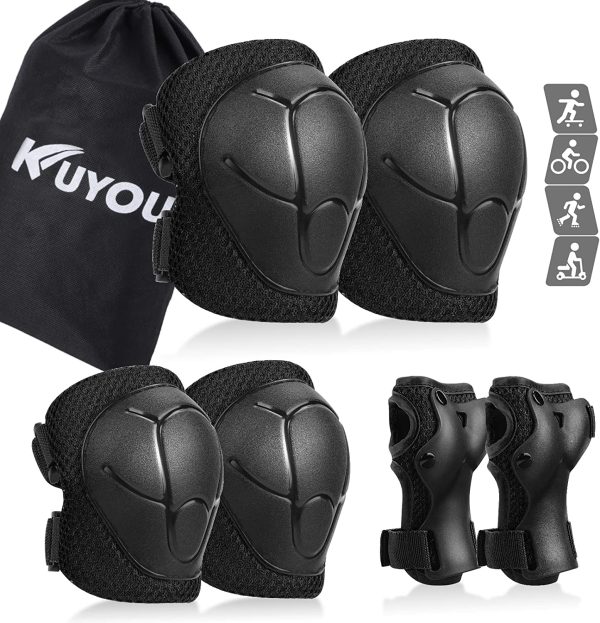 KUYOU Kids Knee Pads Set,6 in 1 Kit Protective Gear Knee Elbow Pads with Adjustable Wrist Guards Toddler Children Protection Safety for Rollerblading BMX Bike Bicycle - Image 2