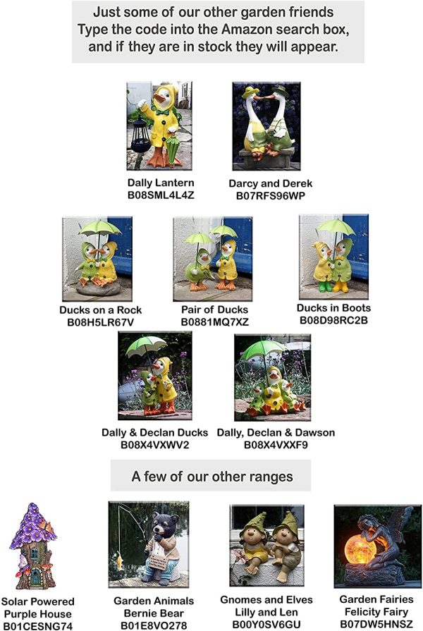 Dilly and Dally Puddle Ducks. Garden Ducks, garden ornaments, Pair of Ducks, 32cm high with detachable umbrellas, wearing Boots - Image 7