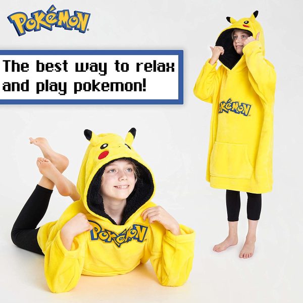 Pokemon Hoodie for Boys, Pikachu Oversized Blanket Hoodie Kids, Fleece Poncho - Image 7