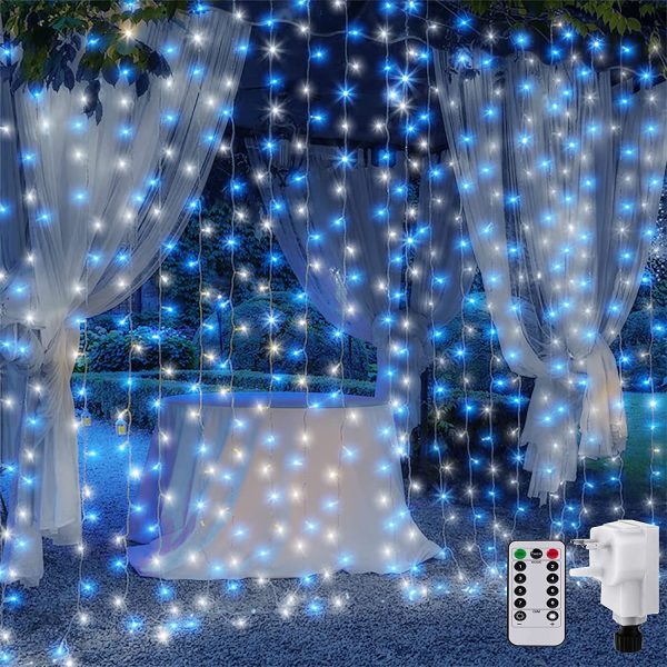 2M x 2M Curtain Light Mains Powered Backdrop Window Curtain Light Christmas Fairy Lights Plug in Linkable,204 LED,Remote for Easter Indoor Gazebo Decor(Blue+White) - Image 4