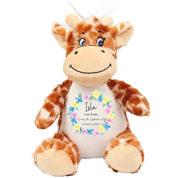 Personalised Christening Gift, Custom Baptism Gift, Giraffe Teddy Bear Soft Toy Plush, Christening Gift For Girls, Baby Keepsake, Christening Present, Baptism Present