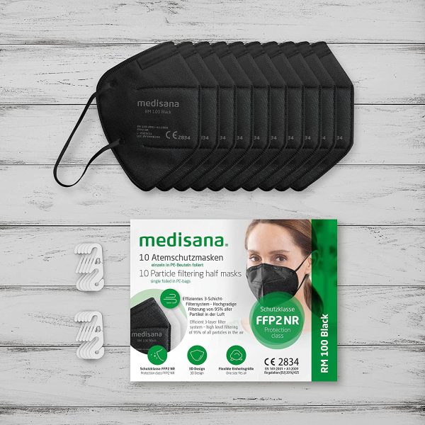 Medisana FFP2 Respirator Mask Black Dust Mask Breathing Mask RM 100 Dust Mask Mouth Mask 10 Pieces Individually Packed in PE Bag with Clip - Certified CE2834 - EU 2016/425 - Image 6