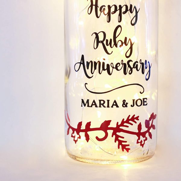 Personalised Ruby Wedding Anniversary Gifts, 40th, Parents, Grandparents, Couple, Bottle Light - Image 4