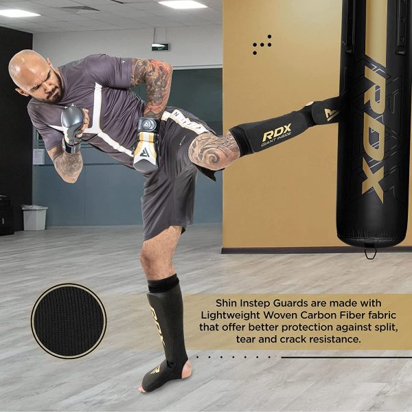 RDX Shin Guards Kickboxing Muay Thai, SATRA Approved, MMA Leg Instep Protection Pads, Sparring Training Martial Arts Boxing, Elasticated Padded Protector, karate BJJ Taekwondo Gear, Men Women - Image 7