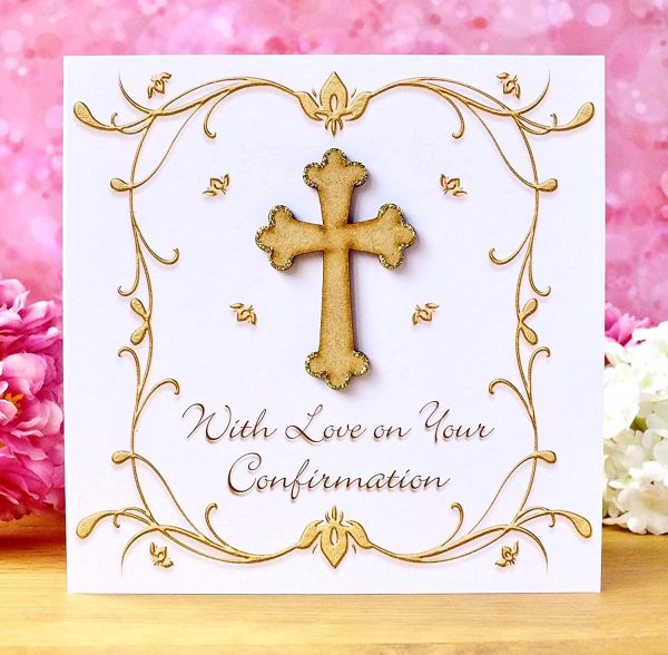 Confirmation Card for Girl or Boy with Wooden Cross Luxury Handmade Cards by Bright Heart Design