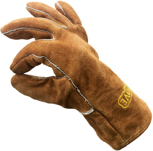 Cosystove Genuine Leather Heavy Duty Heat Resistant Safety Gauntlet Gloves for Woodburner Multi-Fuel Wood Burning Stoves Protection from Temperature and Ash Barbecue Open Coal Fire