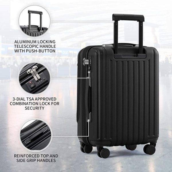 LEVEL8 Lightweight Carry-on Suitcase 20-Inch Hardside Spinner Luggage,ABS+PC Hardshell Spinner Trolley for Luggage with Double TSA Locks, 4 Wheels, Black - Image 7