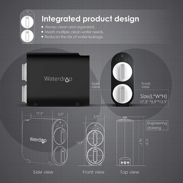 RO Reverse Osmosis Water Filtration System, TDS Reduction, 400 GPD Fast Flow, Tankless, FCC Listed, 1:1 Drain Ratio, USA Tech Support, Model: WD-G2-B, Black - Image 3