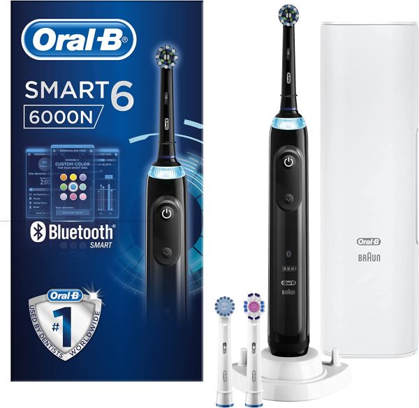 Oral-B Smart 6 Electric Toothbrush with Smart Pressure Sensor, App Connected Handle, 3 Toothbrush Heads & Travel Case, 5 Mode Display with Teeth Whitening, Gift Set, 2 Pin UK Plug, 6000N, Black - Image 4