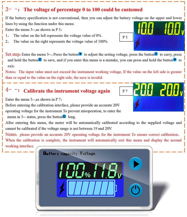 Multifunction LCD Battery Monitor, 10-100V Digital Battery Capacity Tester, Percentage Level Voltage Temperature Switch Meter Gauge LCD Display Marine RV Battery Power Indicator Panel - Image 5