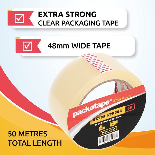 Packatape [Extra Strong] Clear Packaging Tape 48mm x 50m Single Roll Ideal for Parcel, Packing, Packaging, Moving, Storage Cardboard Boxes - Image 6