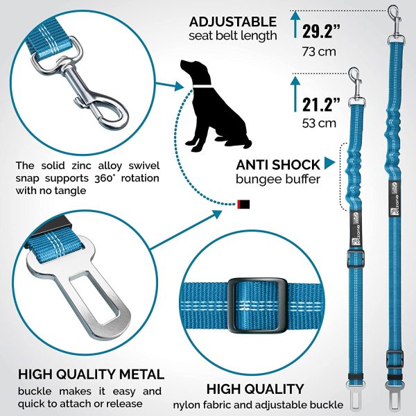 Seat Belt for dogs with Anti shock Bungee Buffer One of Important Car Travel Accessories for Dogs Adjustible, Elastic (Blue, 1 Pack) - Image 3