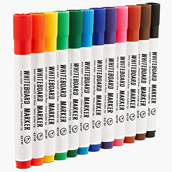 Pack of 12 Multi Coloured Dry Wipe Whiteboard Marker Pens - Image 4