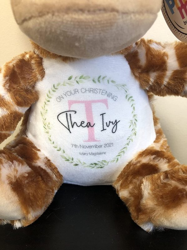 Personalised Christening Gift, Custom Baptism Gift, Giraffe Teddy Bear Soft Toy Plush, Christening Gift For Boys, Baby Keepsake, Christening Present, Baptism Present