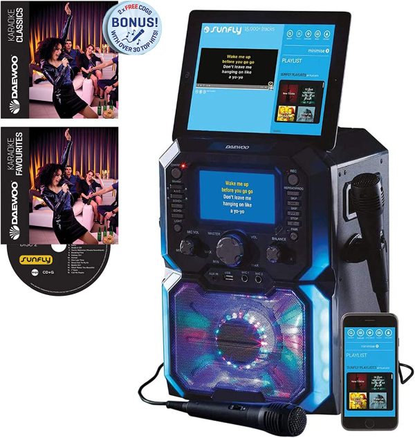 Daewoo AVS1302 Bluetooth Portable Karaoke Machine with 2 Wired Microphones, 5 inch Digital LCD Display Screen, 3.5mm AUX Input, CD, MP3, USB Connection, LED Lights & 2 Mic In Jacks - Image 4