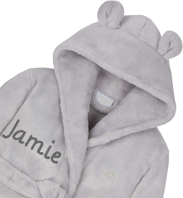 Personalised Embroidered Baby Bath Robe Dressing Gown Soft Gift Pink/Blue/White Teddy Ears Boy Girl Present 0-24 Months