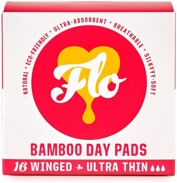 FLO Organic Bamboo Sanitary Pads with Wings - Silky Soft, Ultra- Absorbent Biodegradable - Ultra-Thin Mega Pad Day Pads Pack - 16 Count - Image 6